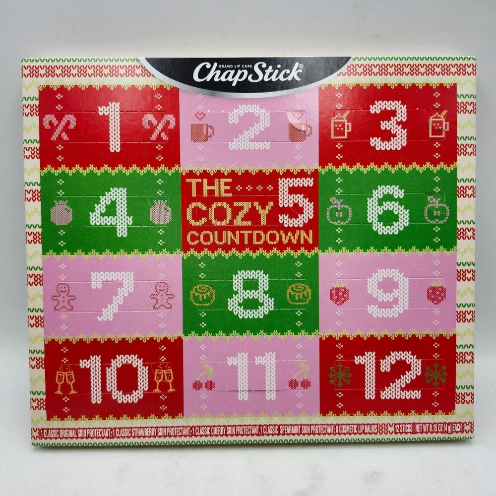 ChapStick The Cozy Countdown Holiday Advent Calendar 12 Piece Lip Balm Set